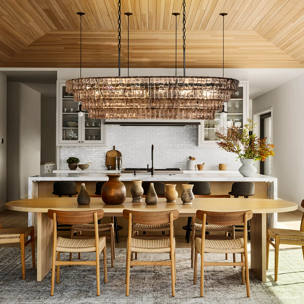 Ghiaccio Textured Glass Oval Chandelier