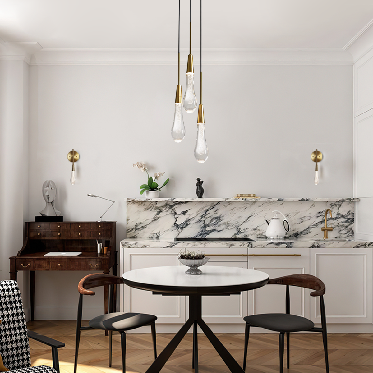 Soltaire Raindrop Crystal Cluster Pendant Light