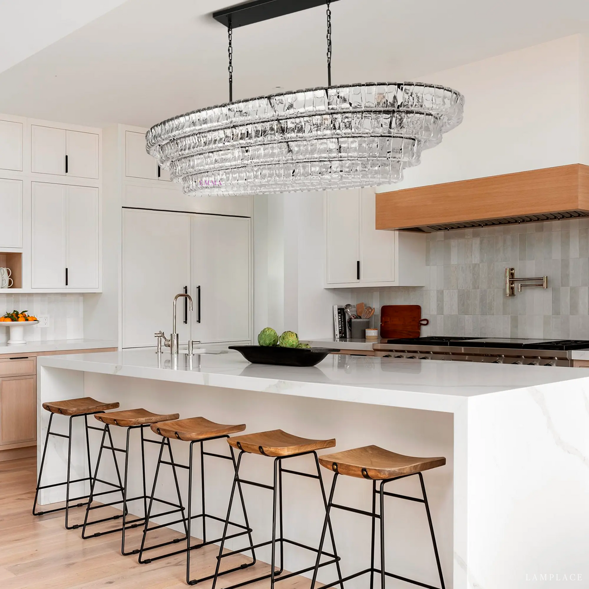 Ghiaccio Rippled Glass Oval Chandelier