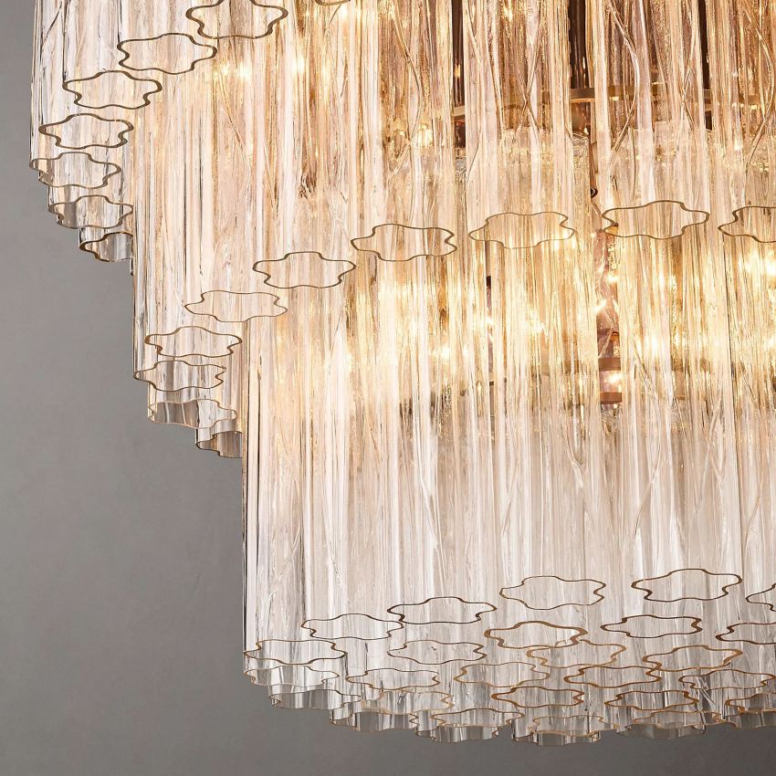 Cielo Lustred Glass Three-Tier Round Chandelier 48"