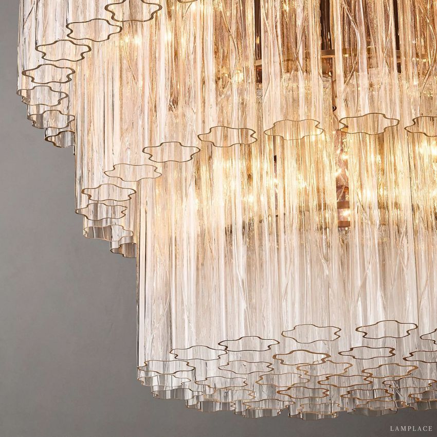 Cielo Lustred Glass Three-Tier Round Chandelier 48"