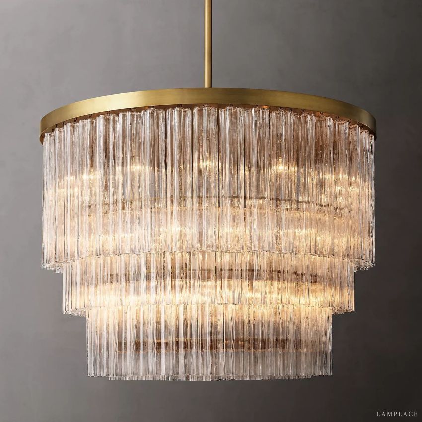 Cielo Lustred Glass Three-Tier Round Chandelier 48"