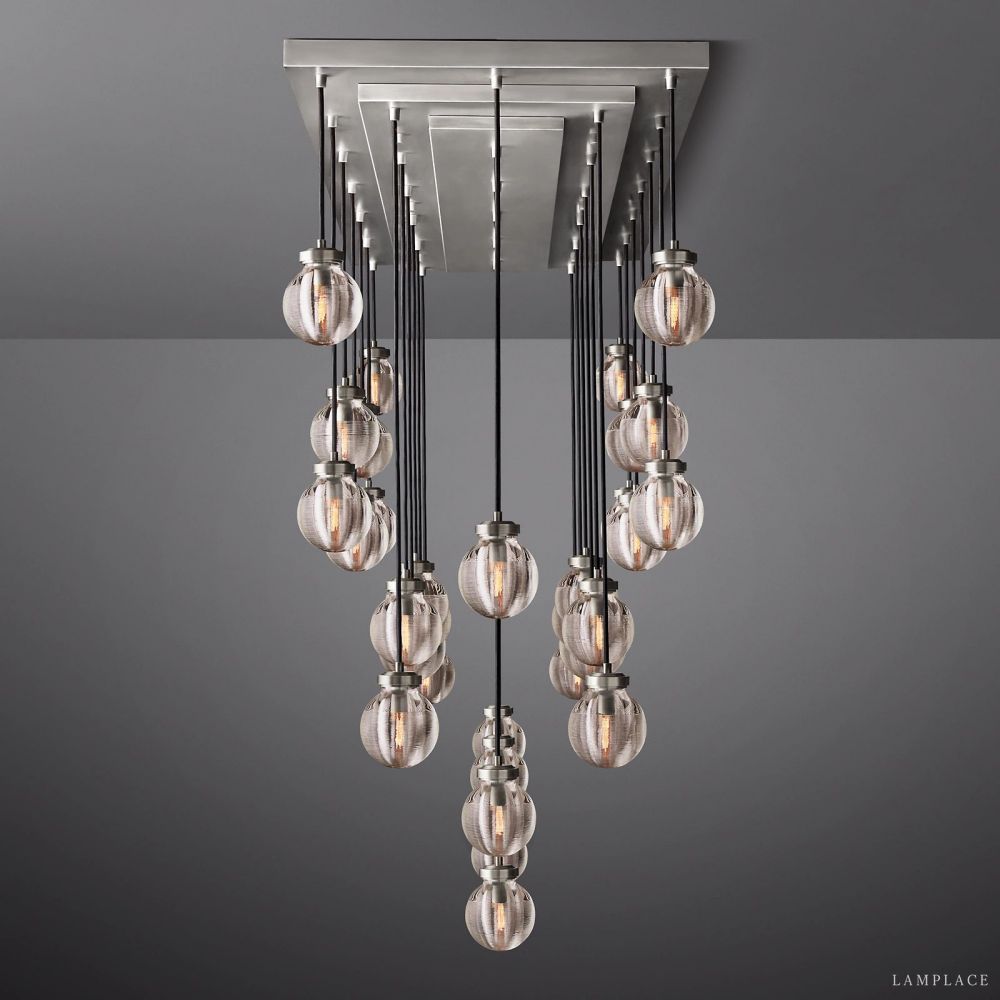 Pearl Carved Inciso Rectangle Chandelier 72"