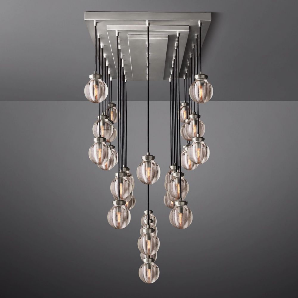 Pearl Carved Inciso Rectangle Chandelier 72"