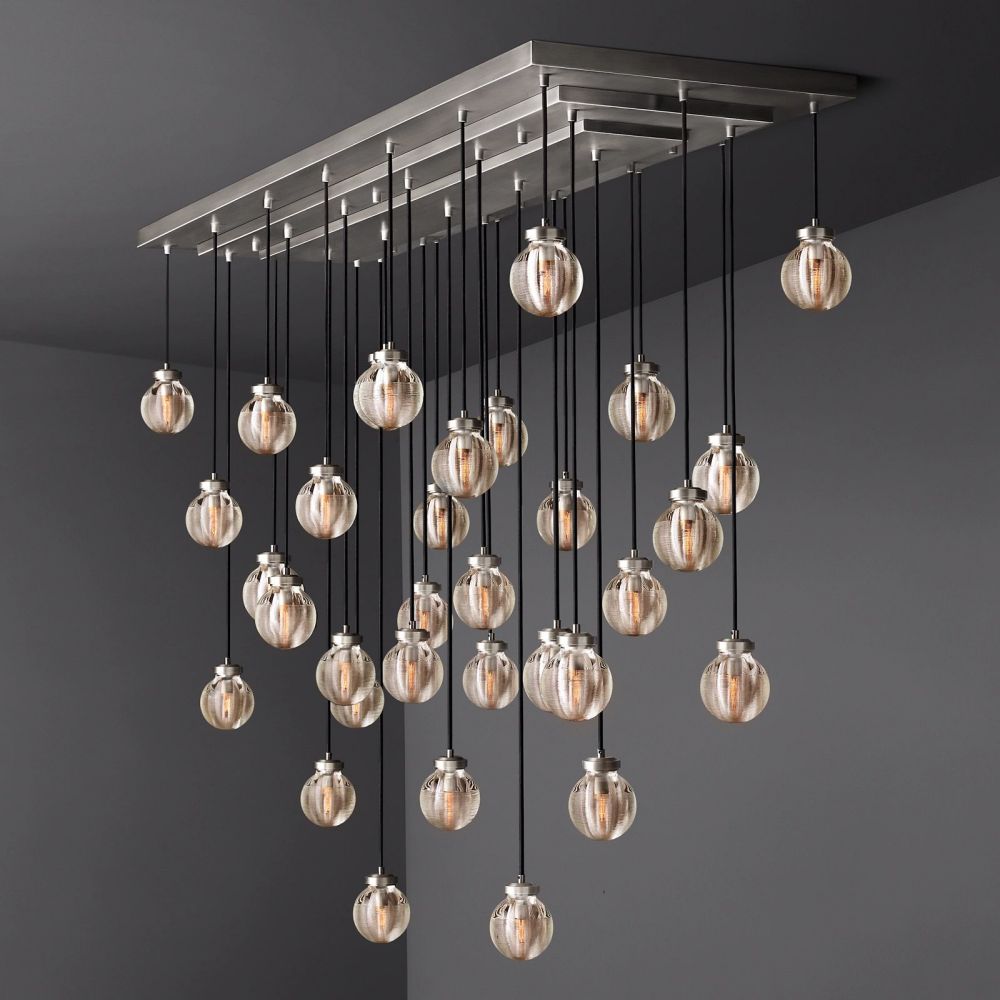 Pearl Carved Inciso Rectangle Chandelier 72"