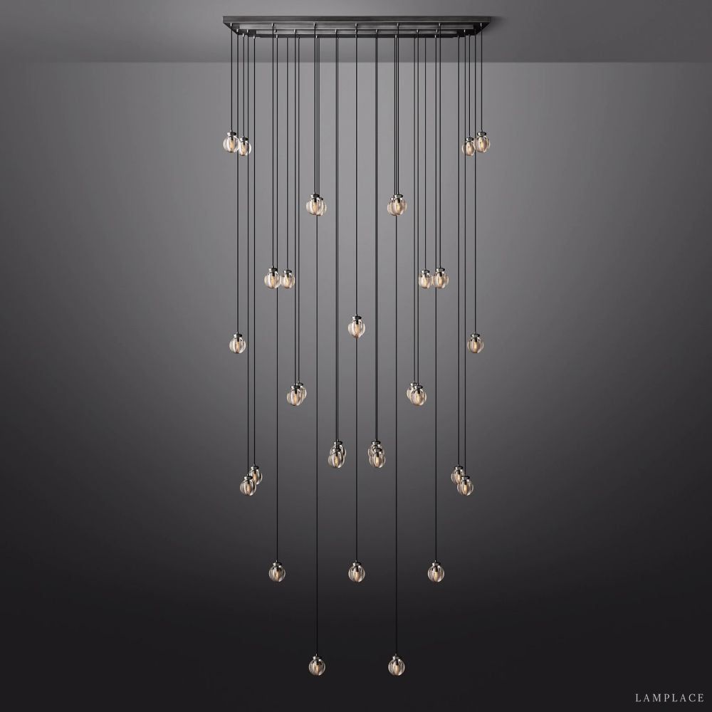 Pearl Carved Inciso Rectangle Chandelier 72"