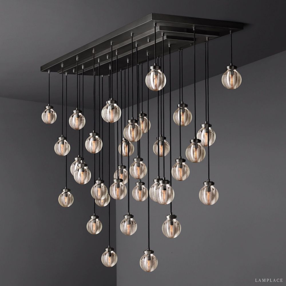Pearl Carved Inciso Rectangle Chandelier 72"