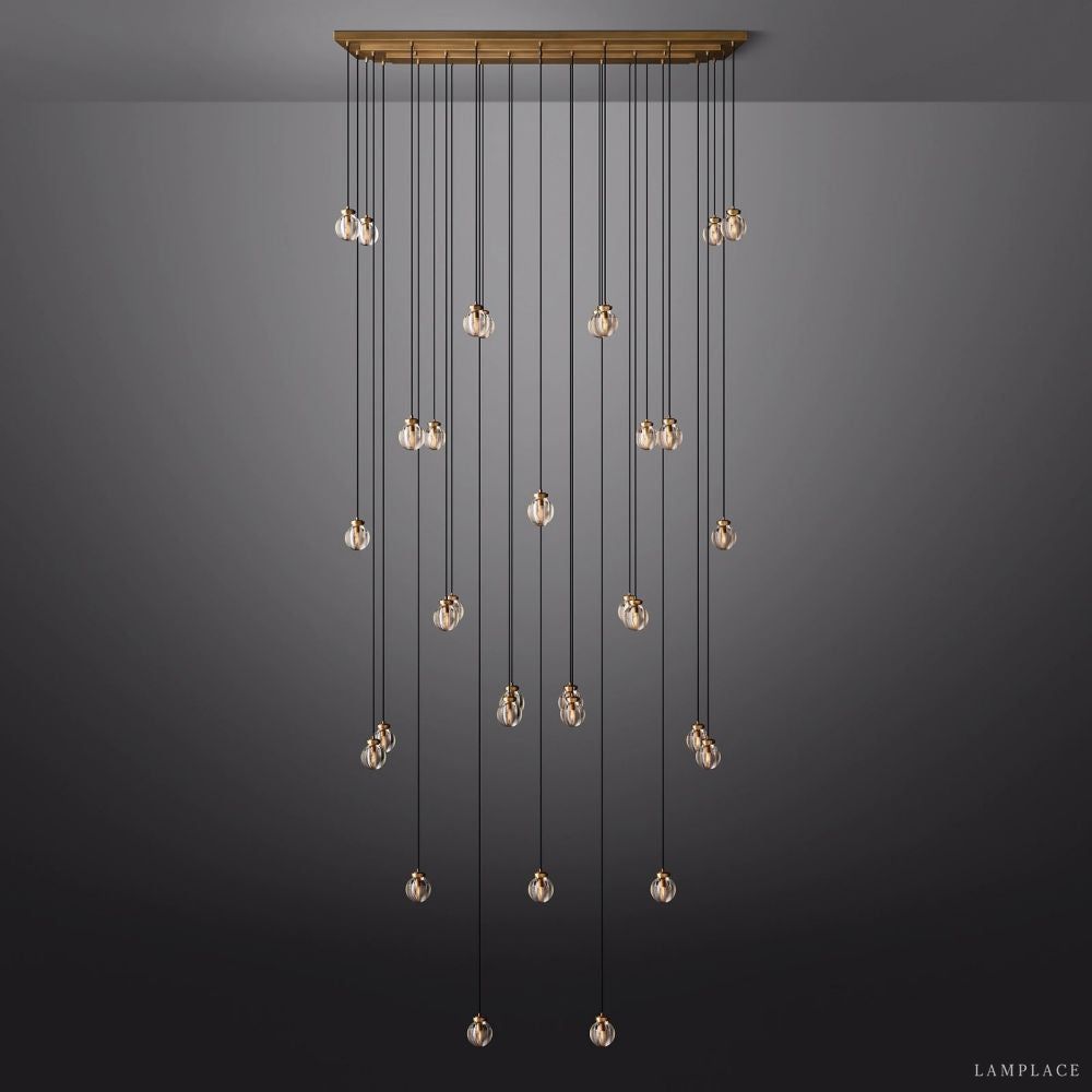 Pearl Carved Inciso Rectangle Chandelier 72"