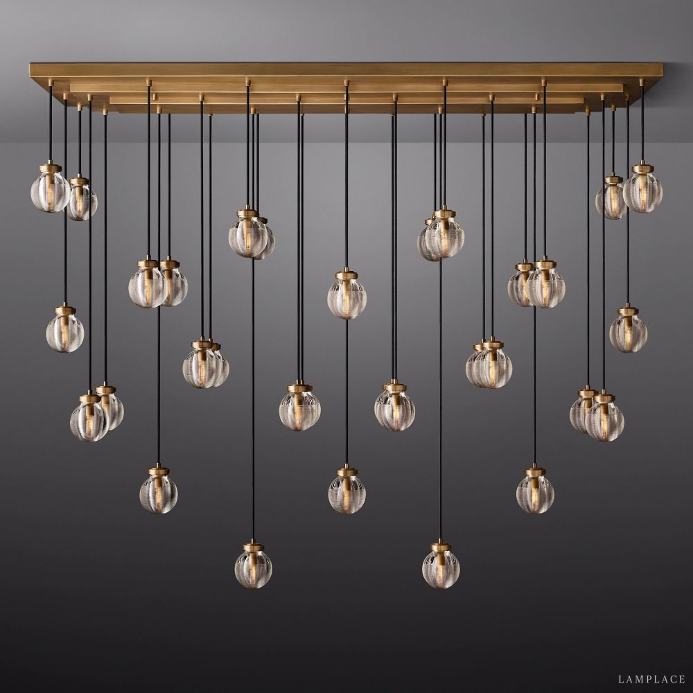 Pearl Carved Inciso Rectangle Chandelier 72"