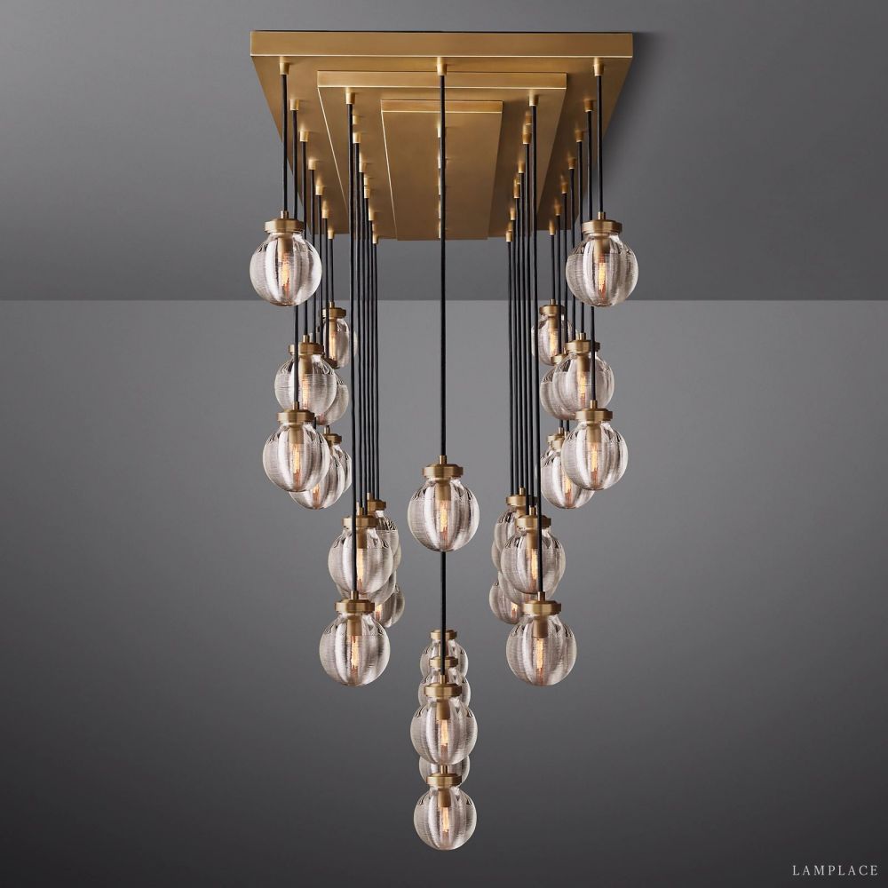 Pearl Carved Inciso Rectangle Chandelier 72"