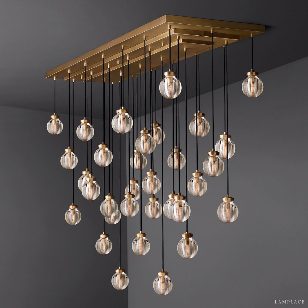 Pearl Carved Inciso Rectangle Chandelier 72"
