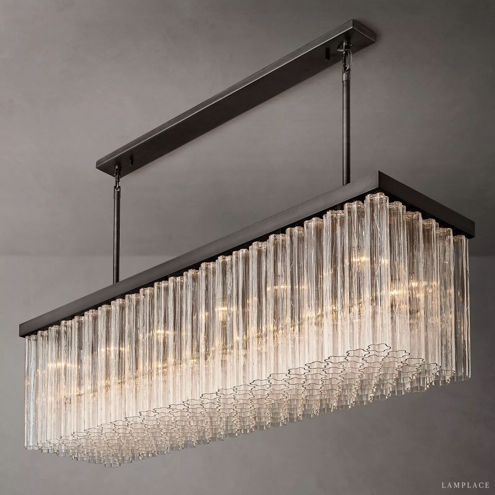 Cielo Lustred Glass Rectangle Chandelier 73"