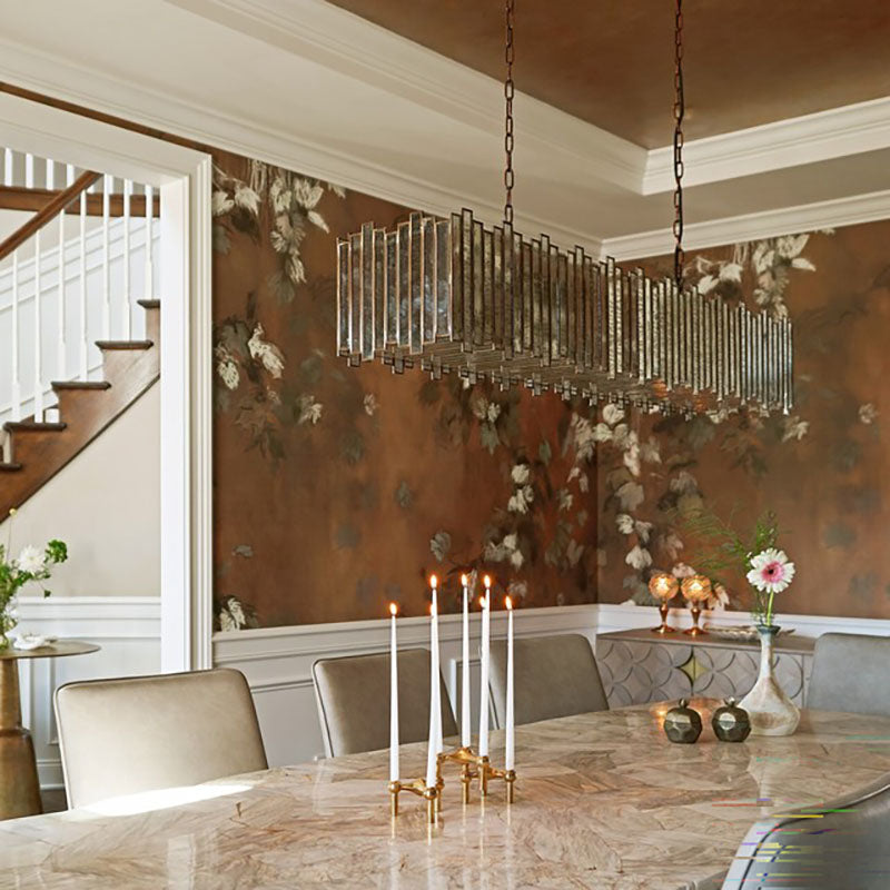 Laila Antiqued Glass Rectangular Chandelier