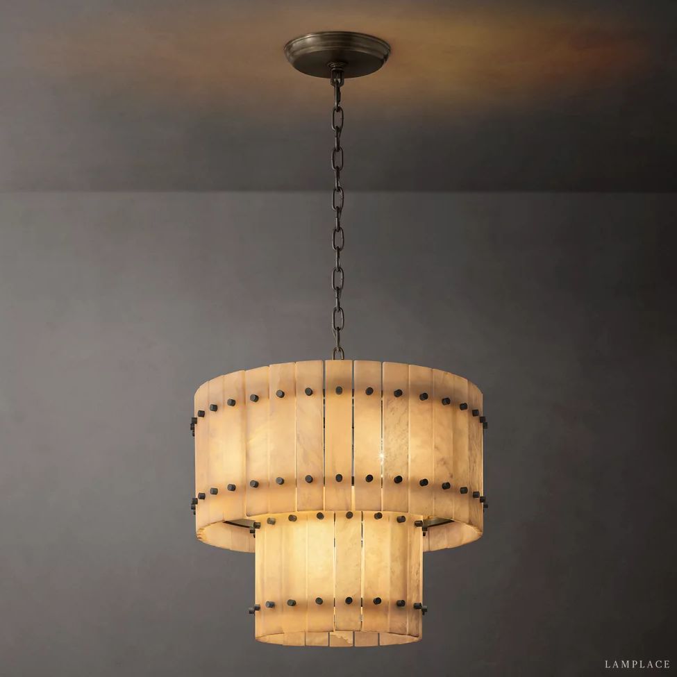 San Marco Vintage Alabaster Tiered Round Chandelier 22"
