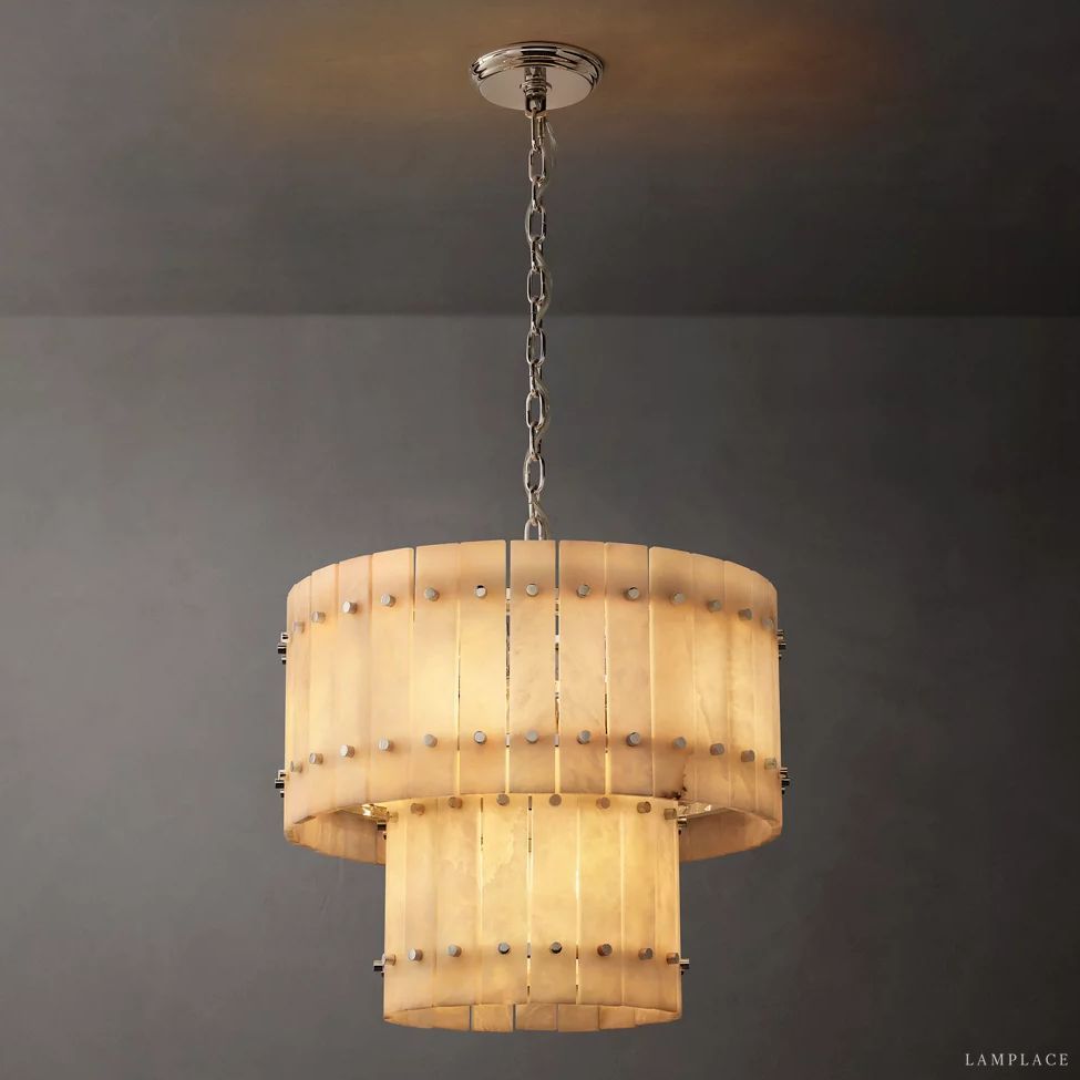 San Marco Vintage Alabaster Tiered Round Chandelier 22"