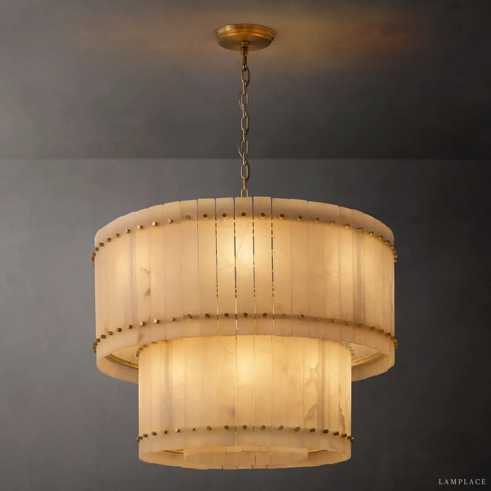 San Marco Vintage Alabaster Tiered Round Chandelier 37"