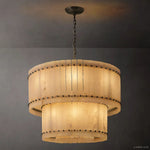 San Marco Vintage Alabaster Tiered Round Chandelier 37"