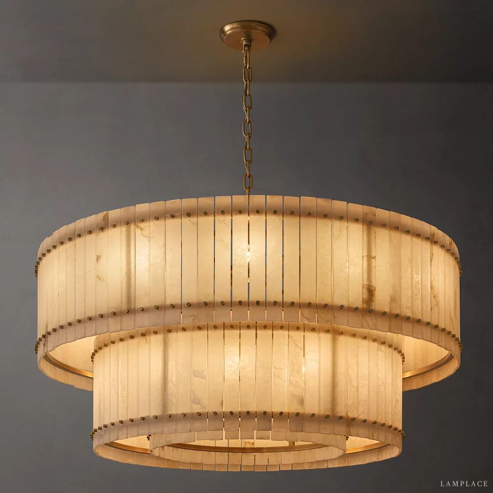 San Marco Vintage Alabaster Tiered Round Chandelier 60"