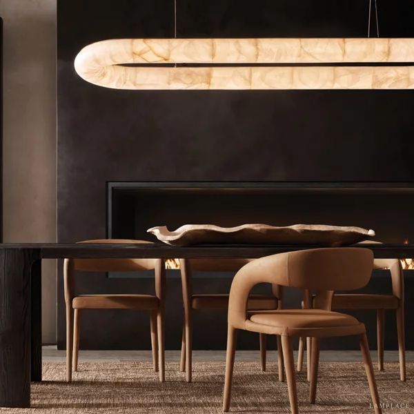 Rivage Lisse Veined Alabaster Oval Chandelier 57"