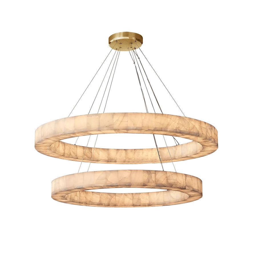 Rivage Veined Alabaster Two-Tier Round Chandelier 60"