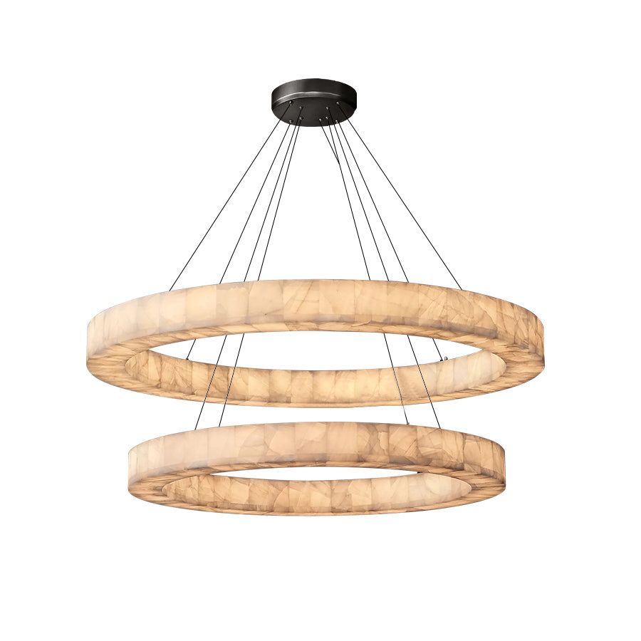 Rivage Veined Alabaster Two-Tier Round Chandelier 60"