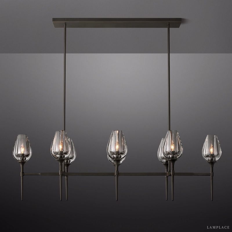 Tulip Crystal Petal Linear Chandelier 52"