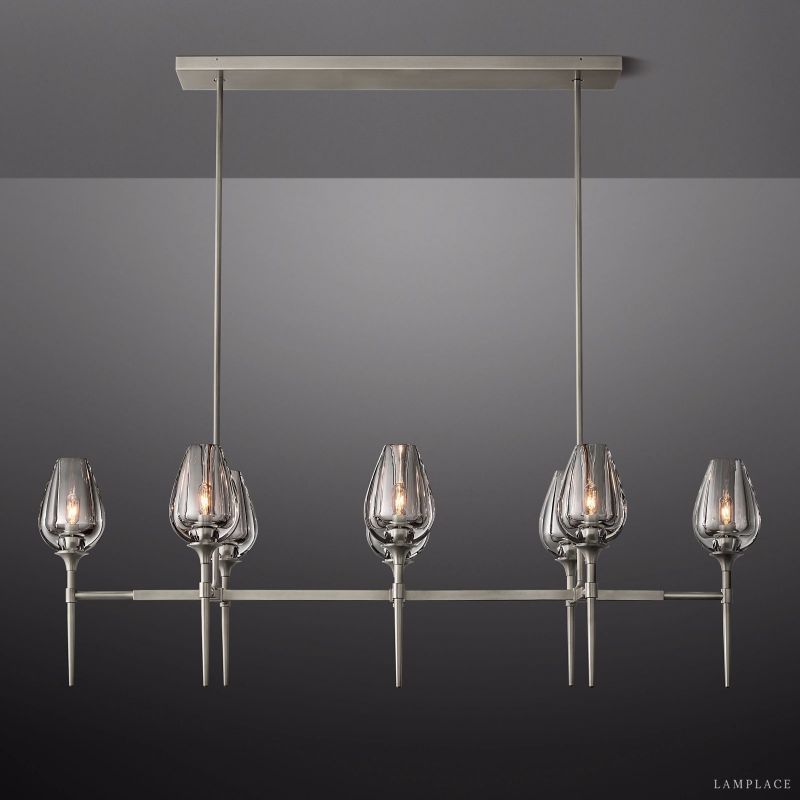 Tulip Crystal Petal Linear Chandelier 52"