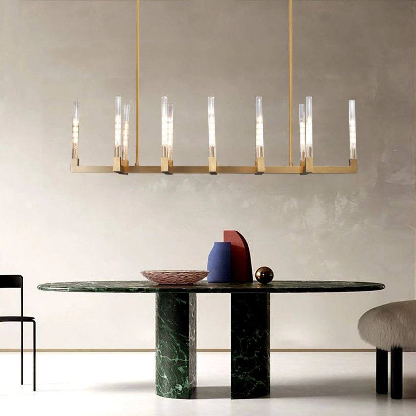 Cannele Ribbed Glass Linear Chandelier 67"