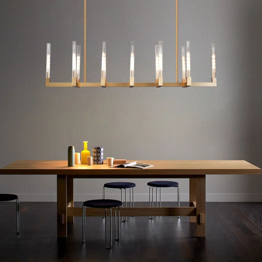 Cannele Ribbed Glass Linear Chandelier 55"