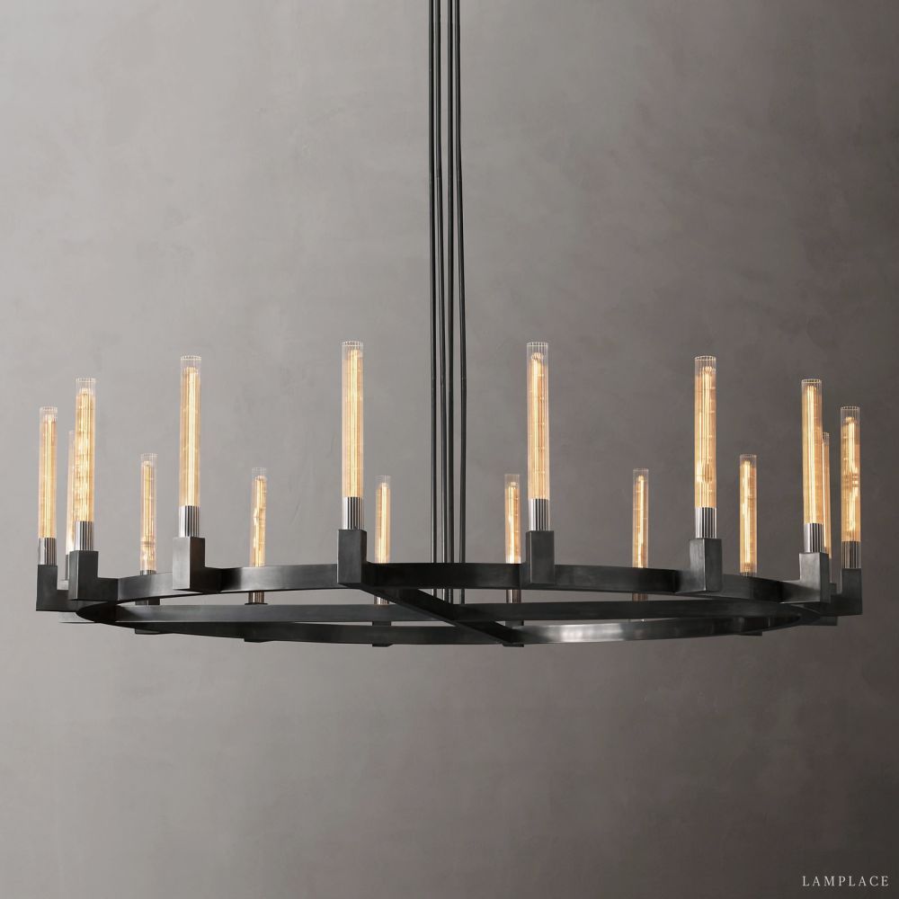 Cannele Ribbed Glass Round Chandelier 72"