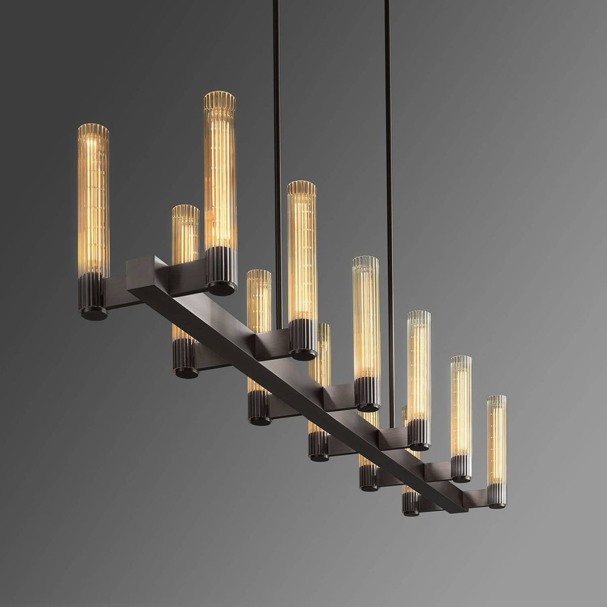 Vallon Etched Glass Linear Chandelier 60"