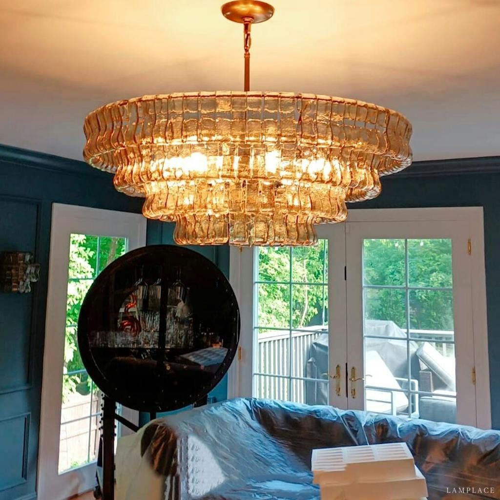 Ghiaccio Rippled Glass Round Chandelier