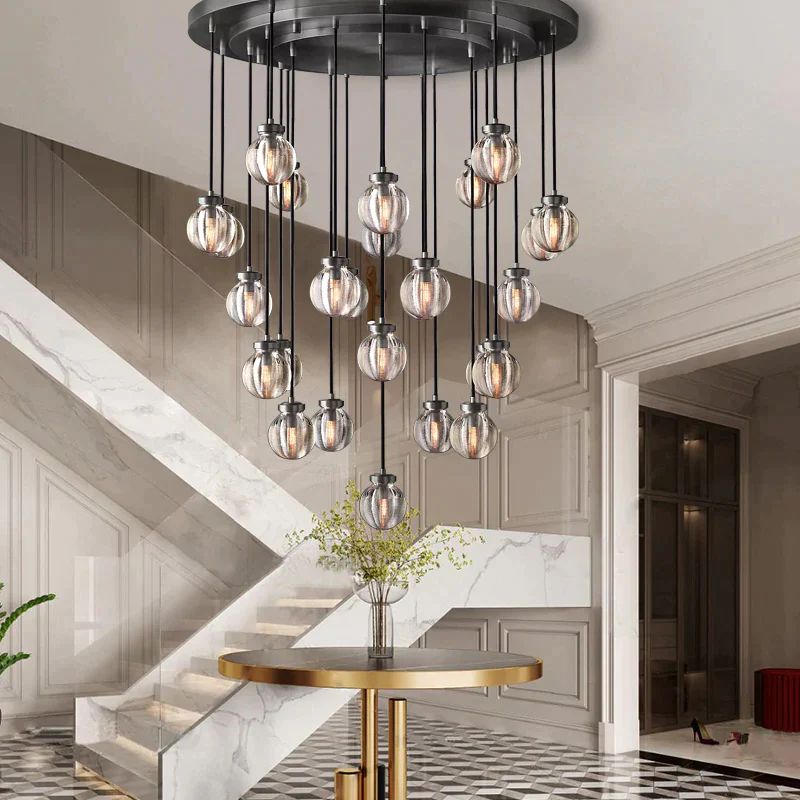 Pearl Carved Inciso Round Chandelier 22"
