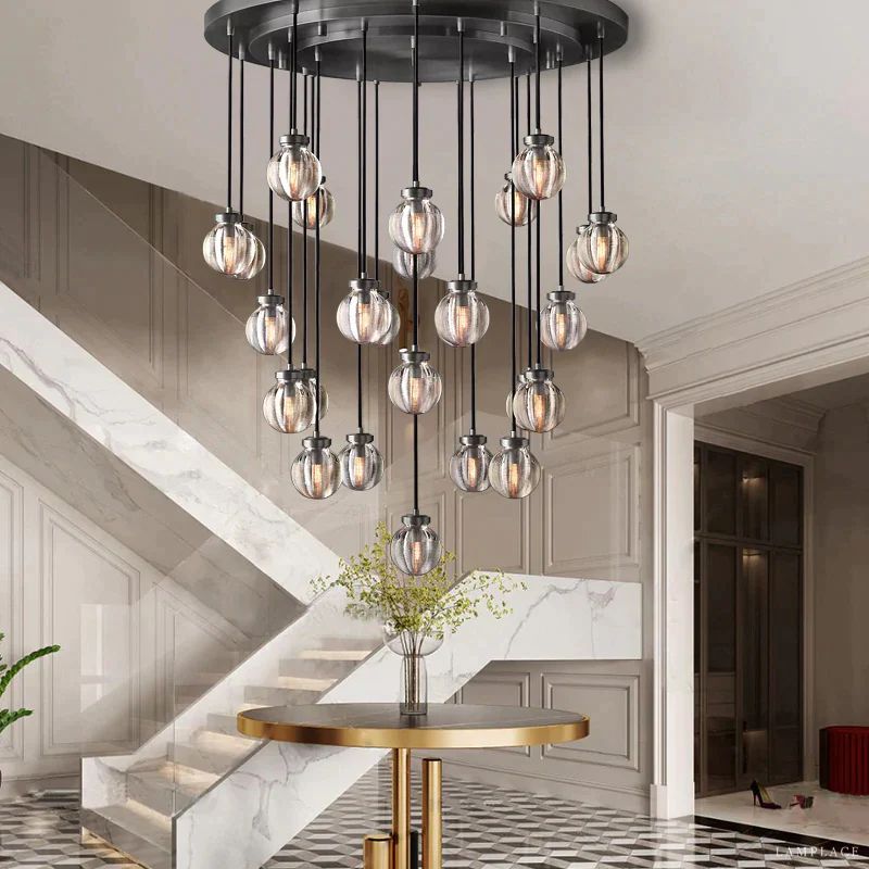 Pearl Carved Inciso Round Chandelier 22"