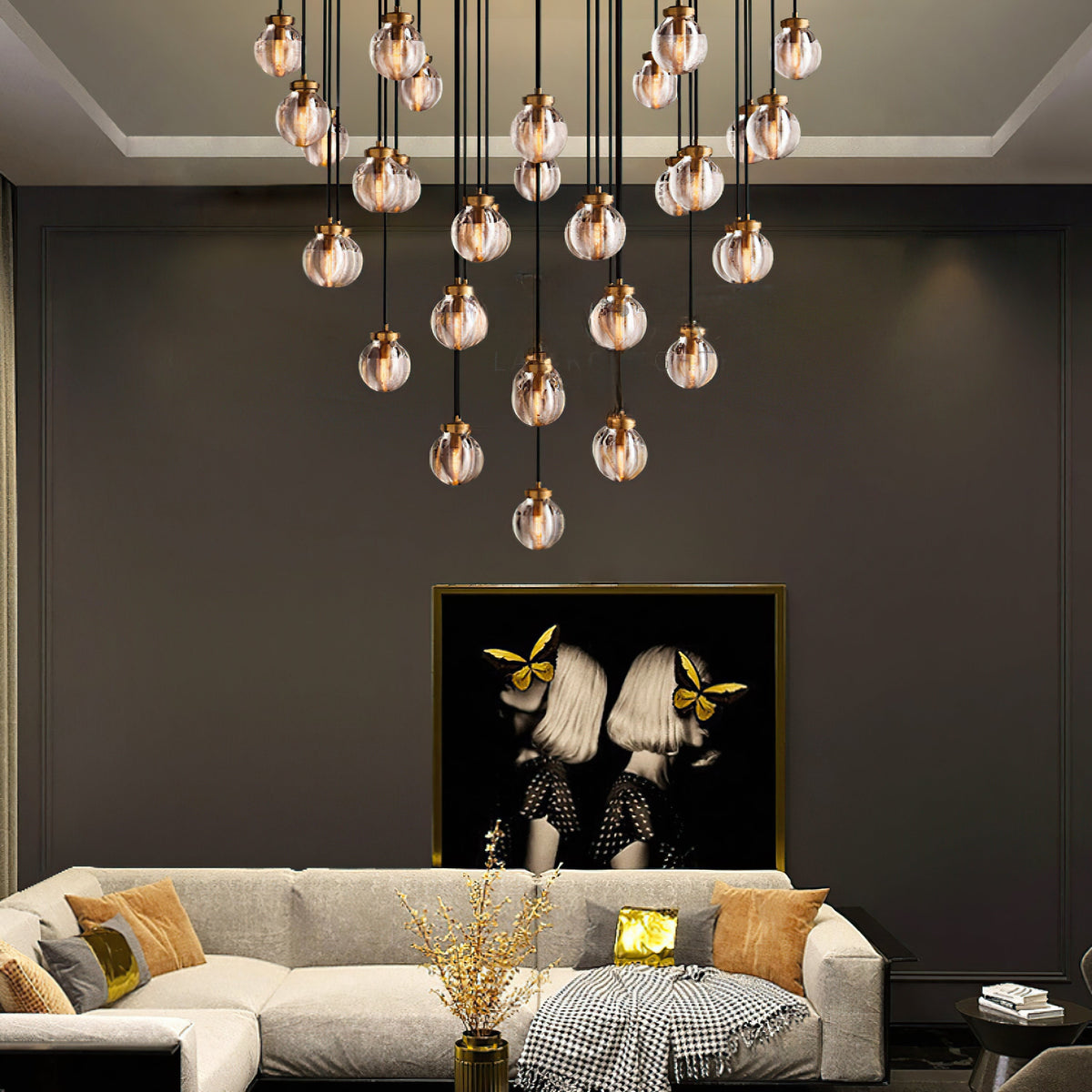 Pearl Carved Inciso Round Chandelier 22"