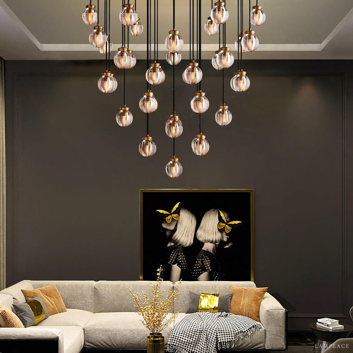 Pearl Carved Inciso Round Chandelier 38"