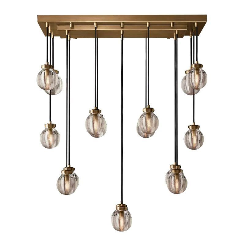 Pearl Carved Inciso Rectangle Chandelier 36"