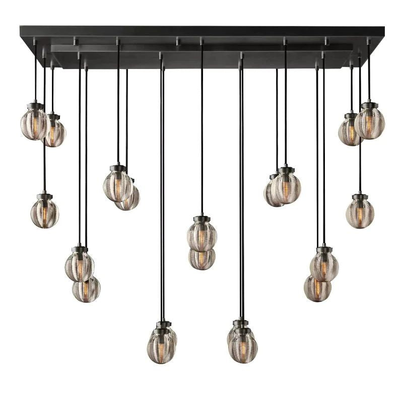 Pearl Carved Inciso Rectangle Chandelier 54"