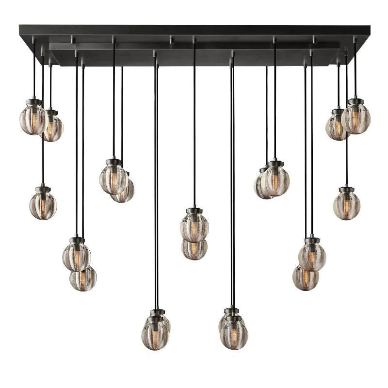 Pearl Carved Inciso Rectangle Chandelier 54"