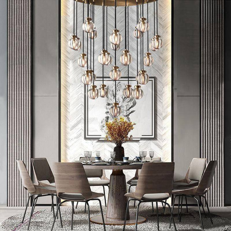 Pearl Carved Inciso Round Chandelier 38"