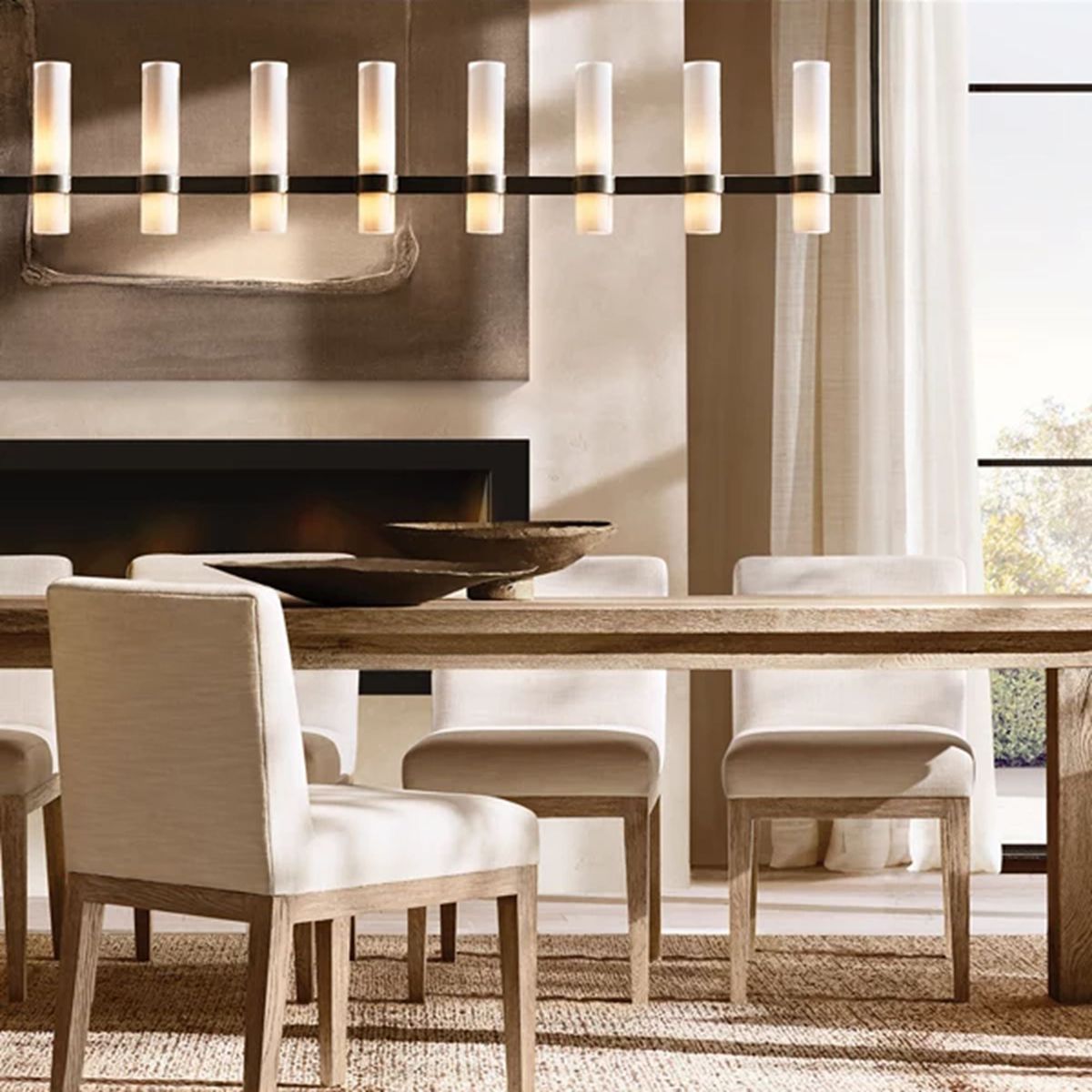Ravelle Milk Glass Linear Chandelier 73"