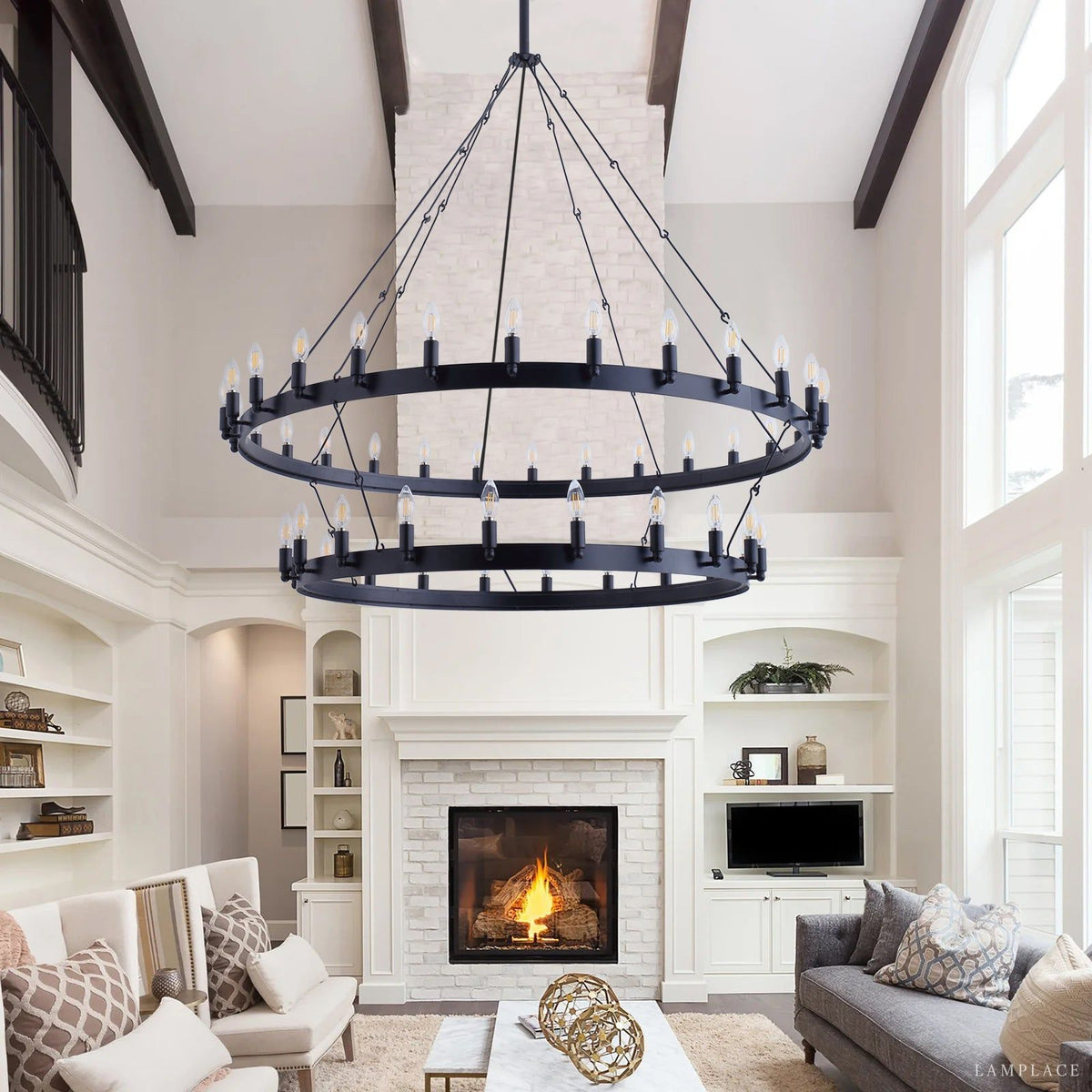 Camino Vintage Industrial Two-Tier Chandelier 71"
