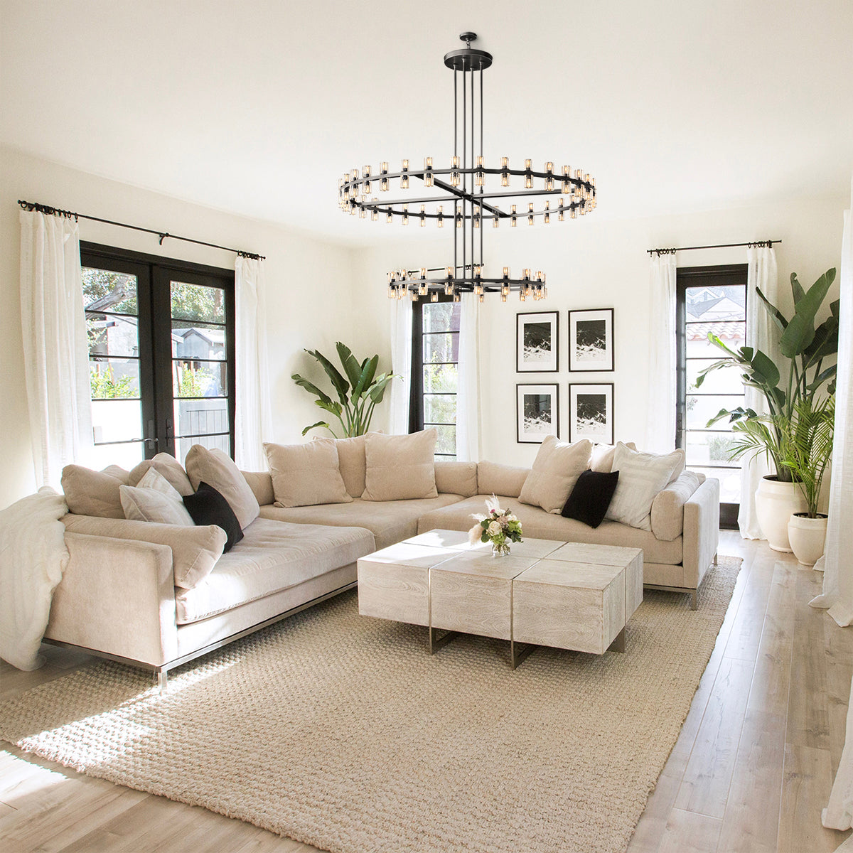 Arcachon Gear Crystal Two-Tier Round Chandelier 60"