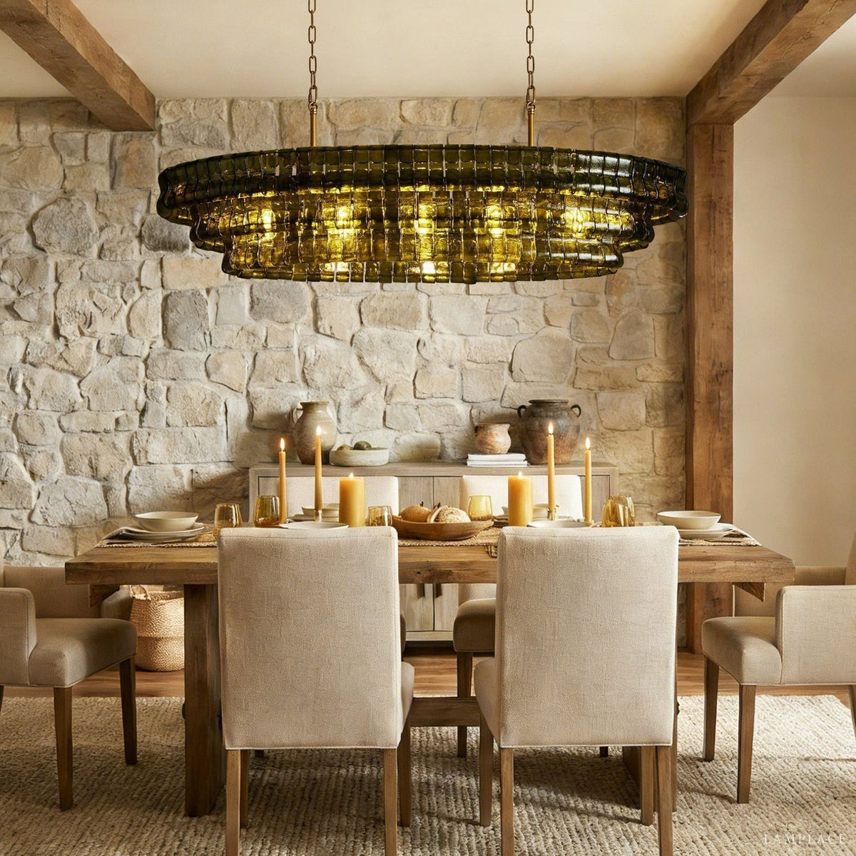 Ghiaccio Rippled Glass Oval Chandelier