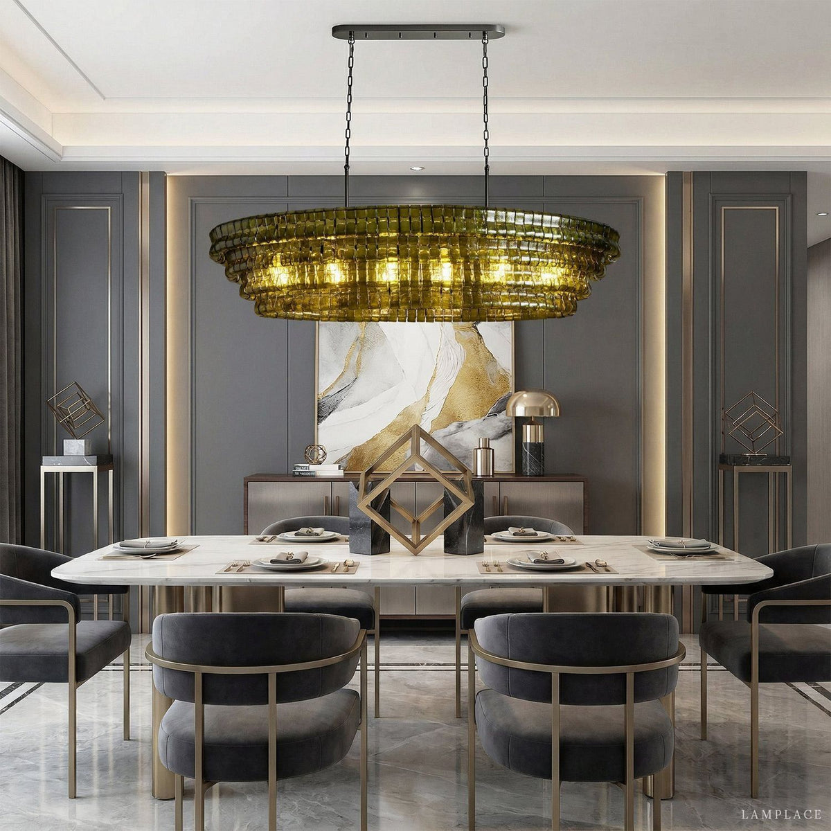 Ghiaccio Rippled Glass Oval Chandelier