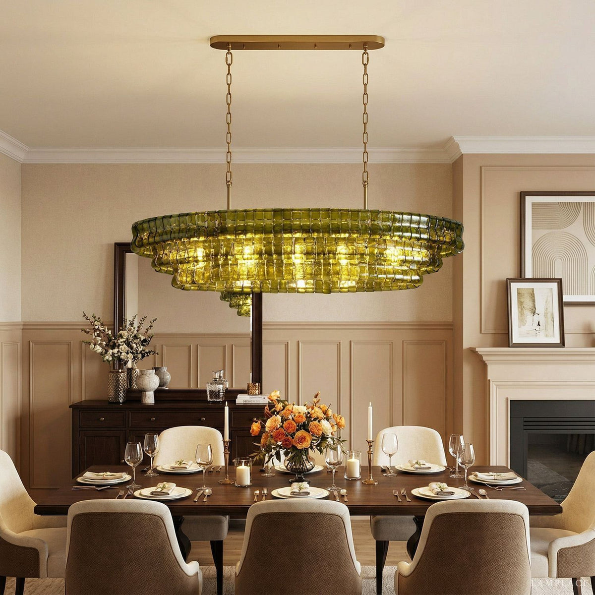 Ghiaccio Textured Glass Oval Chandelier