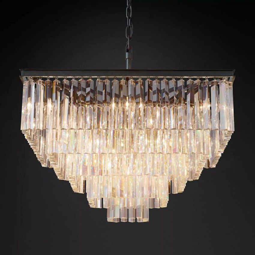 Odeon Deco Prism Tiered Square Chandelier 34"