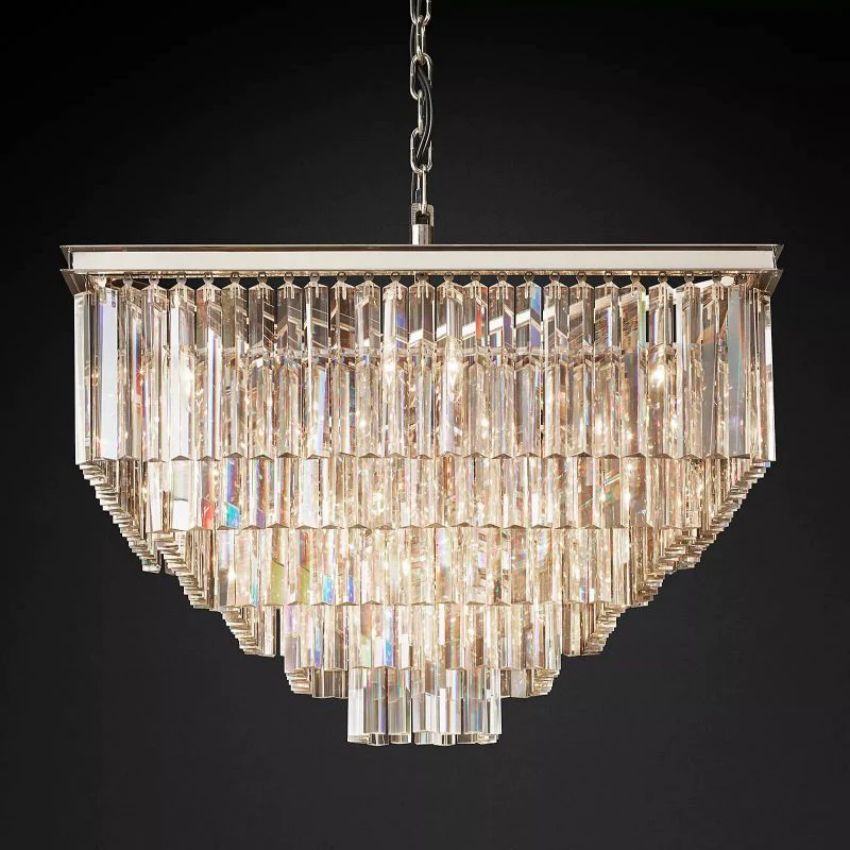 Odeon Deco Prism Tiered Square Chandelier 34"