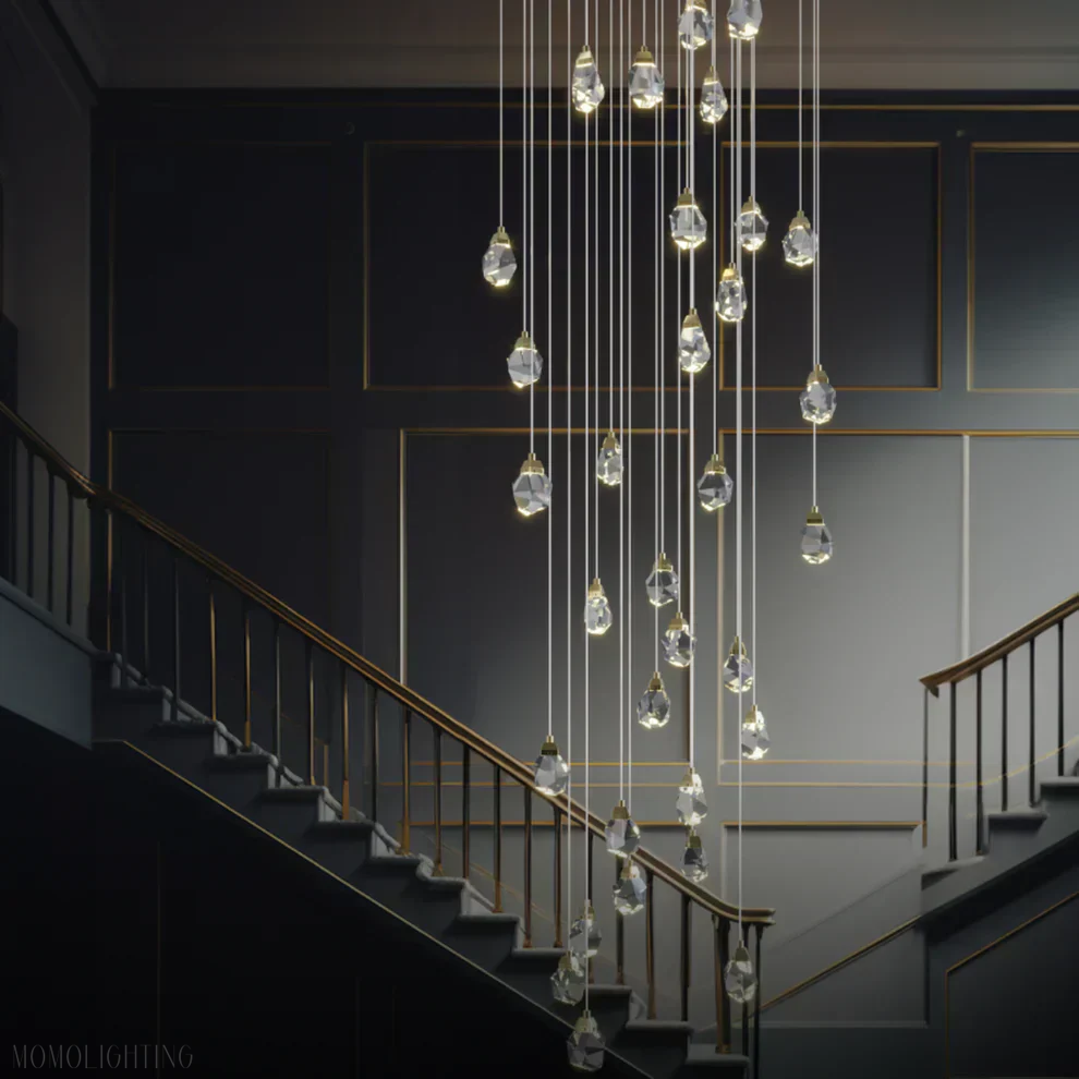 Angle Faceted Crystal Multi-Lights Cascade Chandelier