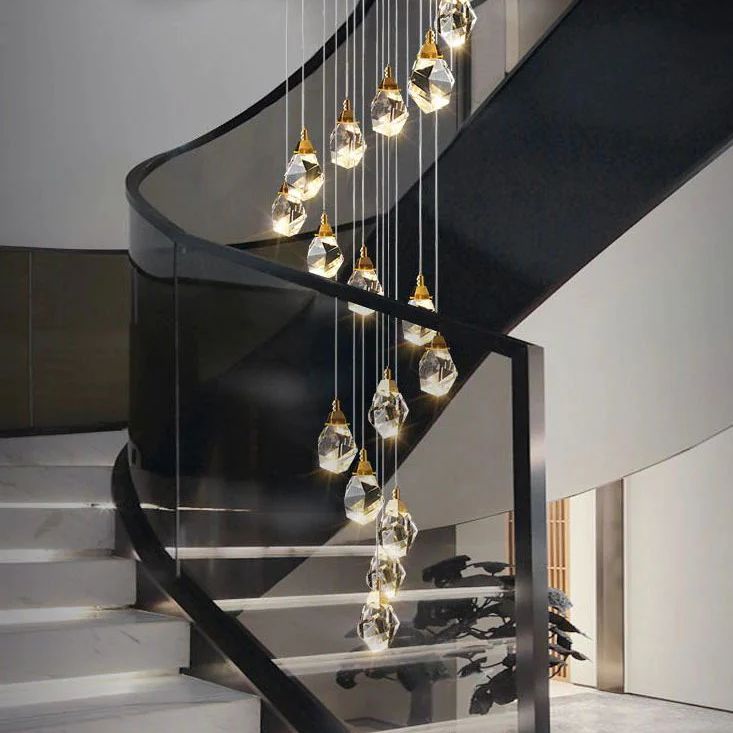 Angle Faceted Crystal Multi-Lights Cascade Chandelier